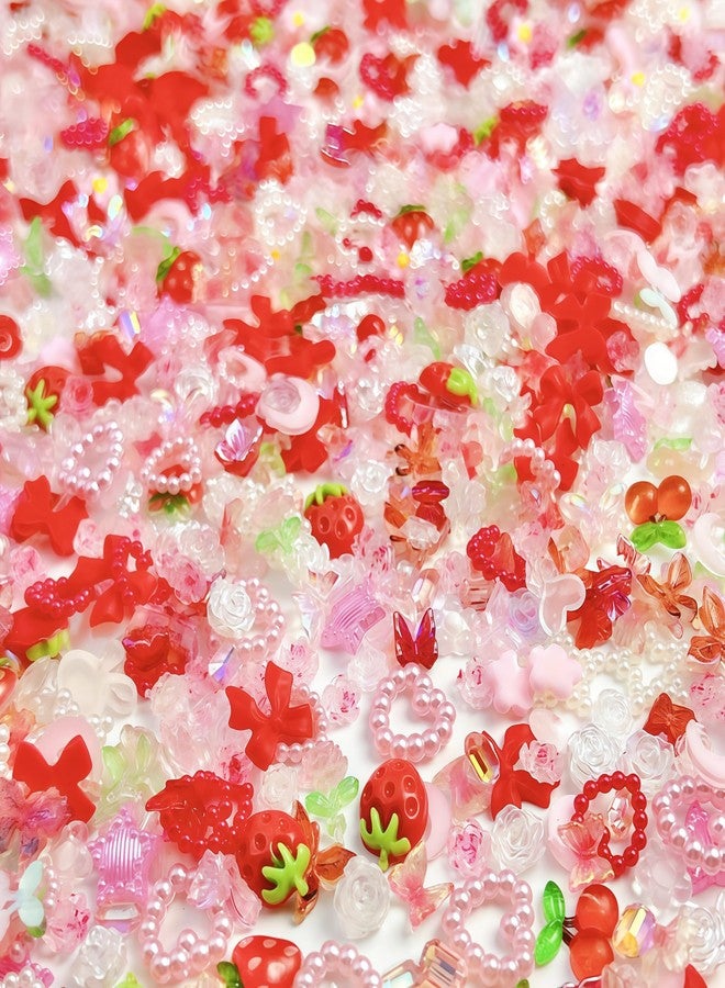 ١٠٠ قطعة من زينة الأظافر ثلاثية الأبعاد على شكل زهور الفراولة الوردية والحمراء، وزهور الكرز والورد والكاميليا والفراشات، مصنوعة من الراتنج، بتصميم مسطح، على شكل قمر ونجمة، زينة أظافر للنساء، مستلزمات فن تزيين الأظافر - Image 3